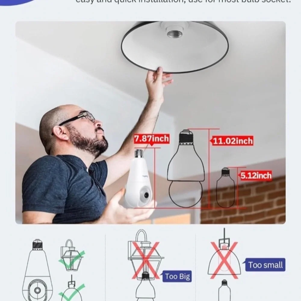 2K Light Bulb Security Camera Wireless Outdoor-2.4GHz